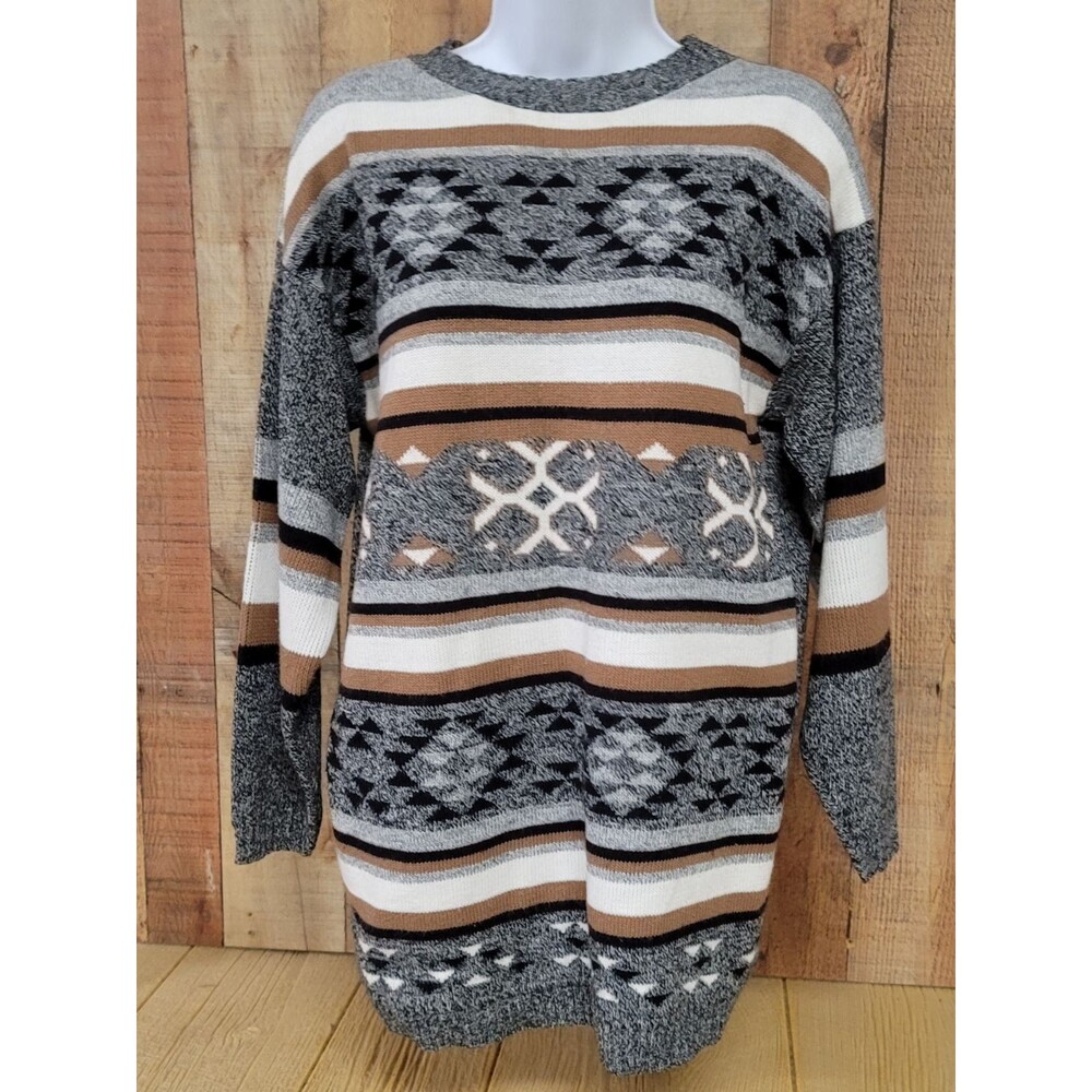 Beautiful designed black, white and brown sweater